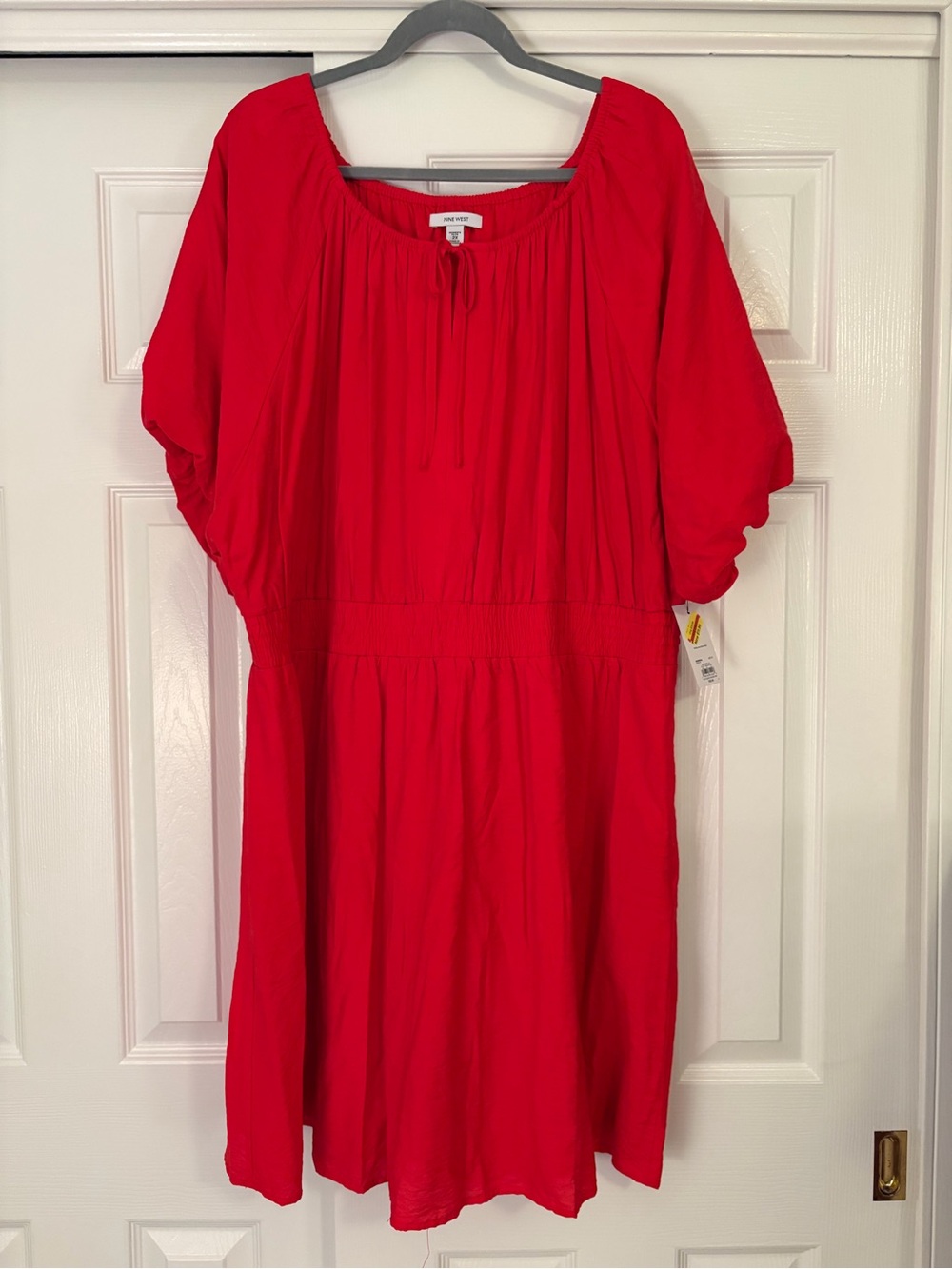 Plus Size 2X NWT Nine West Bright Red Mini Peasant Dress